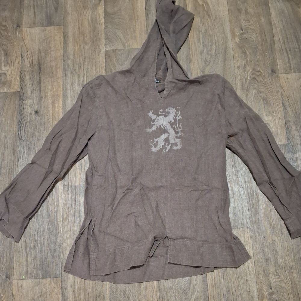 James Perse Brown Hooded Pullover with Crest Graphic